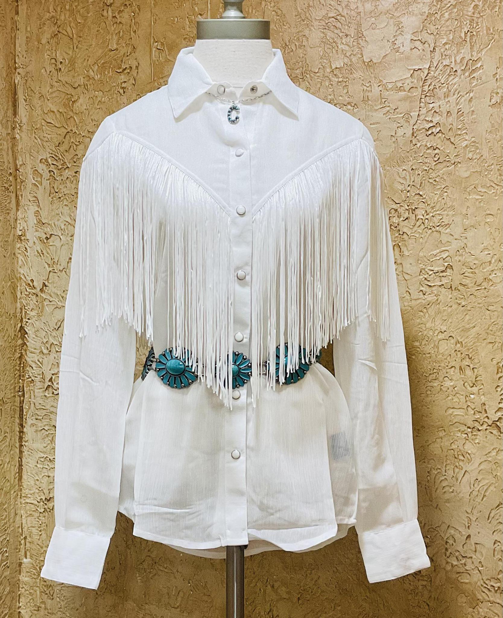 ROCK & ROLL WOMENS SHEER SHIRT WITH FRINGE OFF WHITE | BWN2S02104