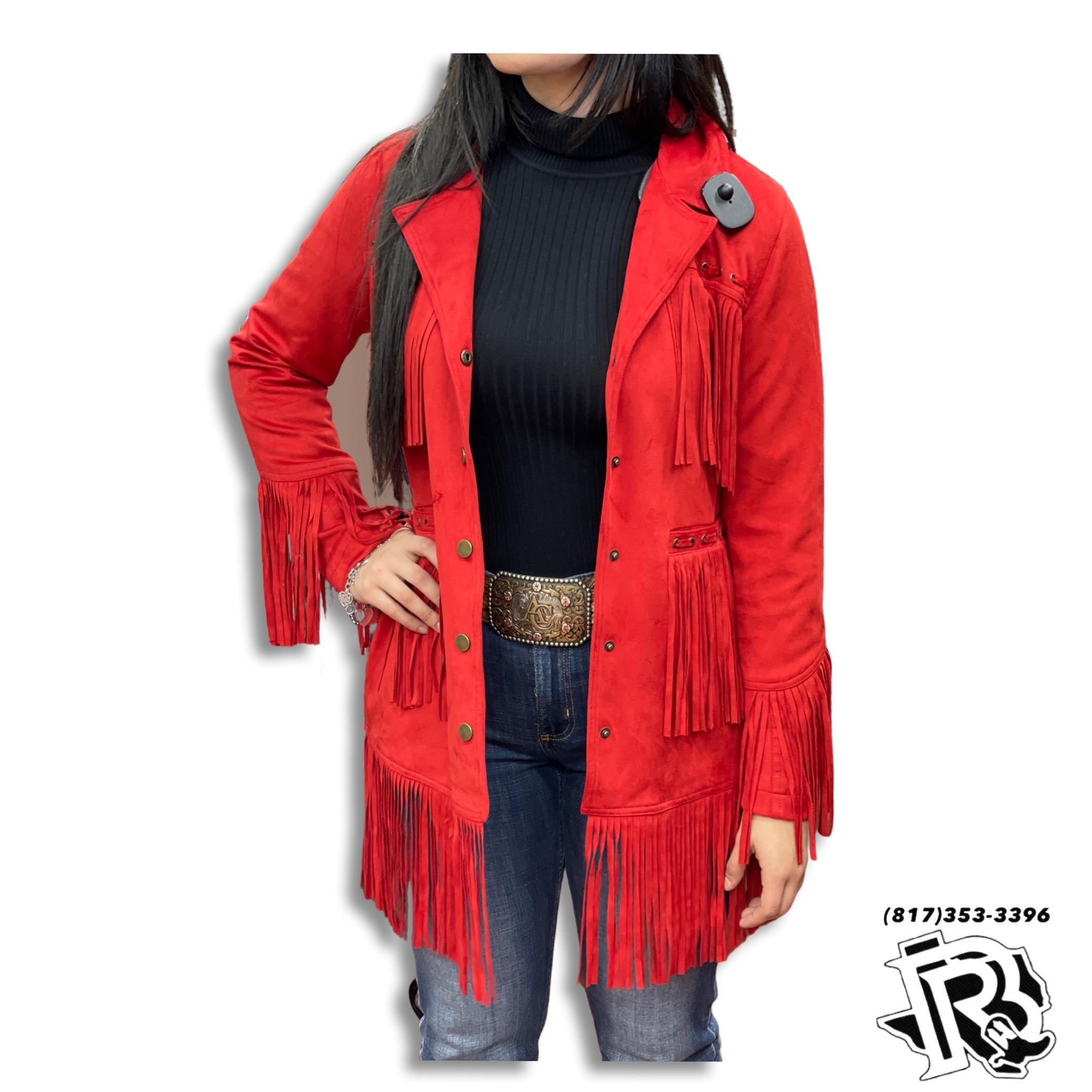 “ Winter “ | WOMEN RED MICRO SUEDE FRINGE  JACKET PRW092RZXD