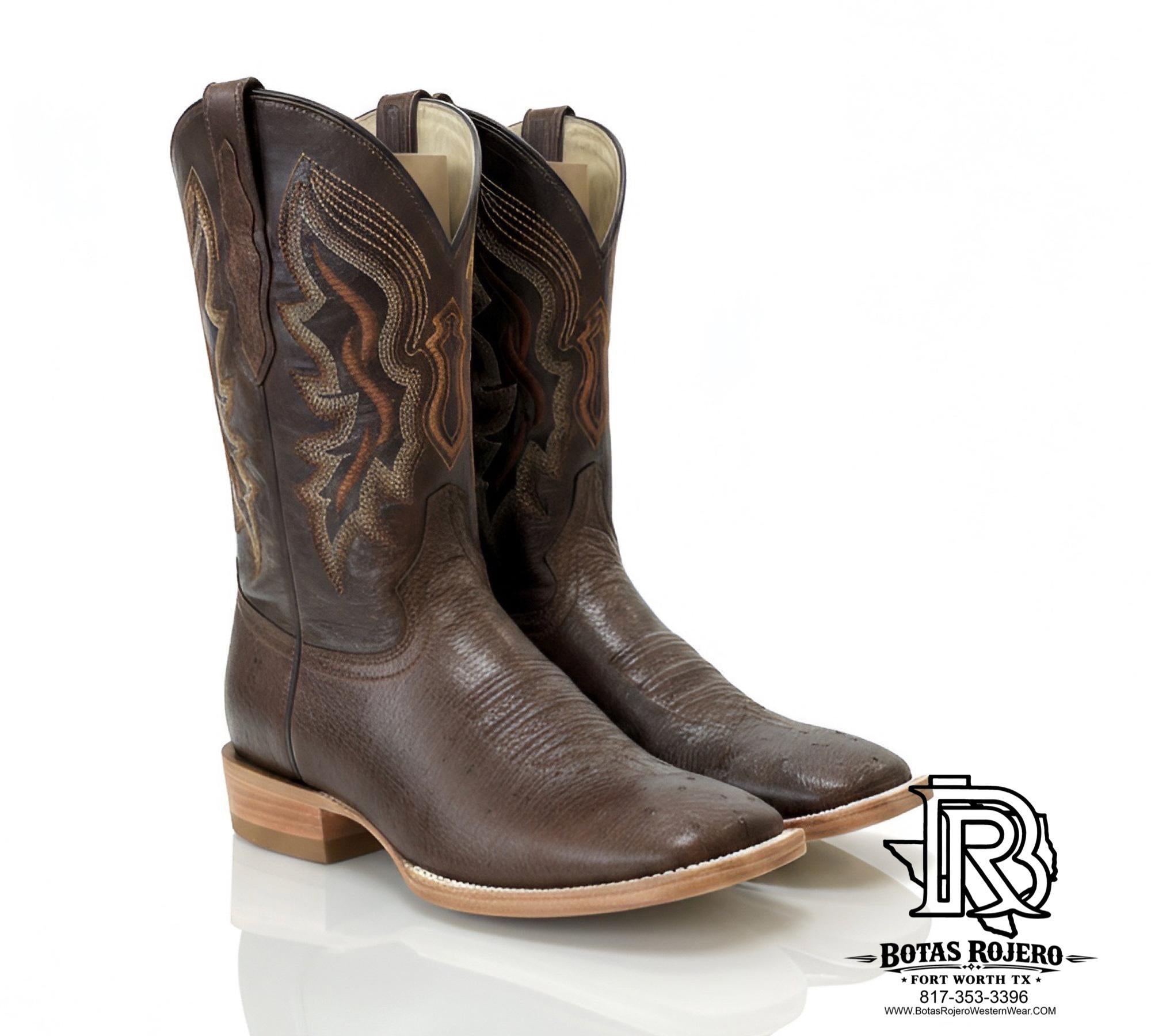 SOFT OSTRICH COLOR CHOCOLATE MEN SQUARE TOE WESTERN BOOTS