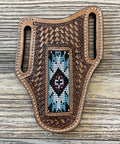 “ OSCAR “ |  KNIFE SHEATH WESTERN TOOLED LEATHER  BEADED | IRON SPUR