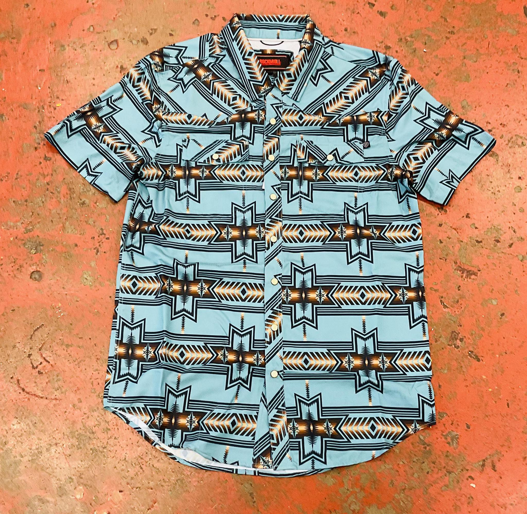Mens short sleeve Aztec ripstop teal | RRMS1SR0QN
