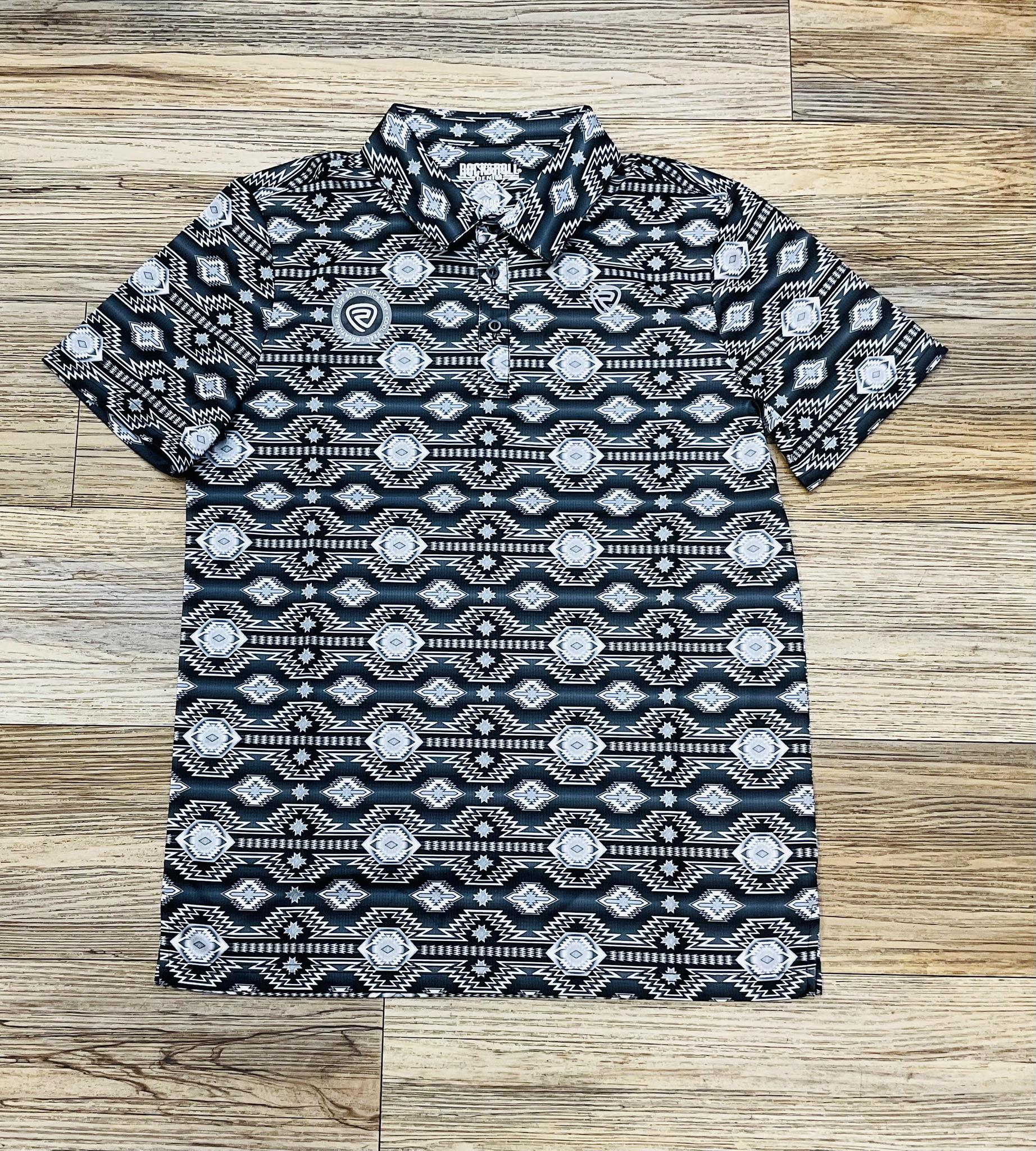 ‘’MATEO’’ MENS ROCK & ROLL BLACK AZTEC PRINTED POLO | BM51T07277