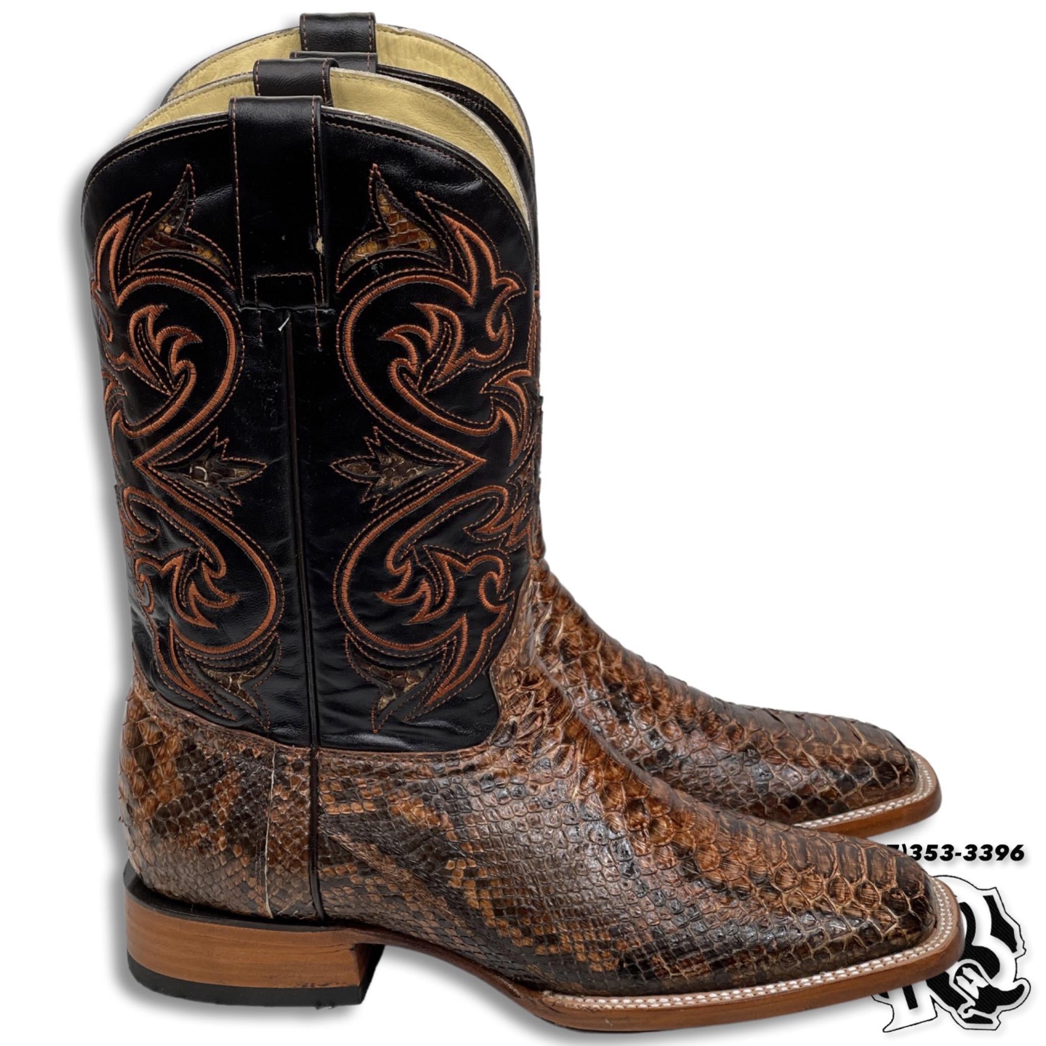 Men Boots | Square Toe Western Boots Cognac Python