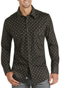 MENS LONG SLEEVE POPLIN BLACK PRINT SHIRT PANHANDLE | RRMSOSRZ1B