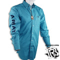 ARIAT MEN SHIRT | AQUA LONG SLEEVE WITH LETTERS ON SLEEVE