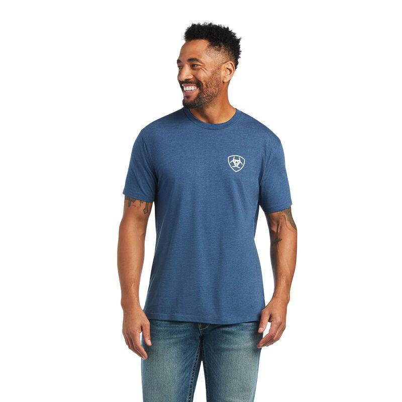 MENS ARIAT ROPE SHIELD SHORT SLEEVE T-SHIRT SAILOR BLUE HEATHER | 10040869