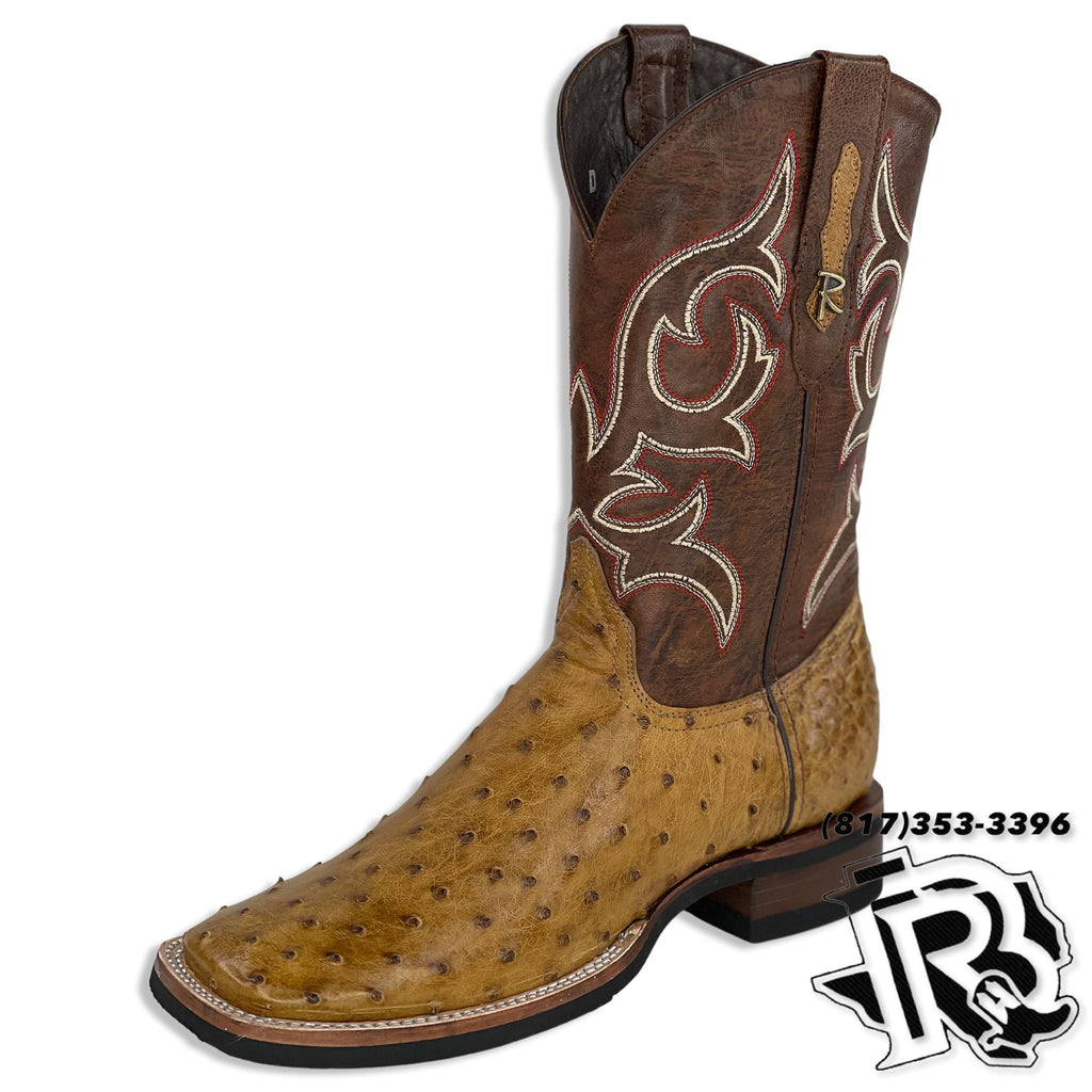 OSTRICH RUBBER SOLE BOOTS |ANTIQUE SADDLE MEN SQUARE TOE BOOTS