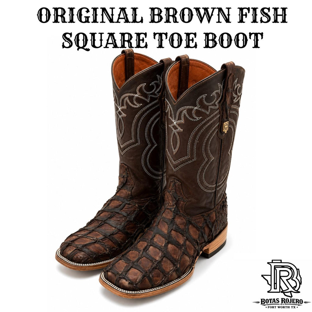 “ Wyatt “  | ORIGNAL PIRARUCU ( FISH ) CAFE MEN SQUARE TOE WESTERN BOOTS