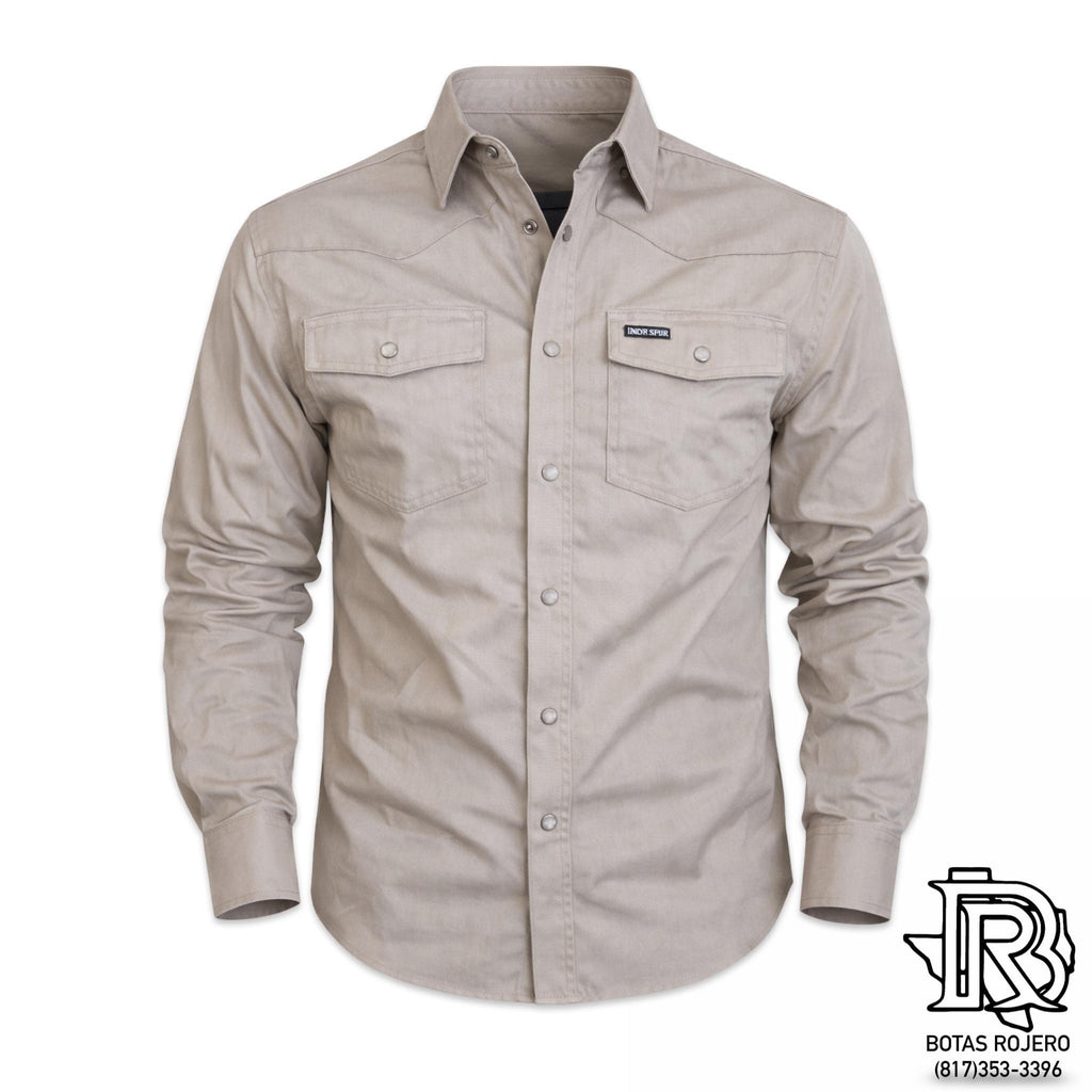 IRON SPUR | MEN WESTERN SHIRT KHAKI LONG SLEEVE PEARL SNAP