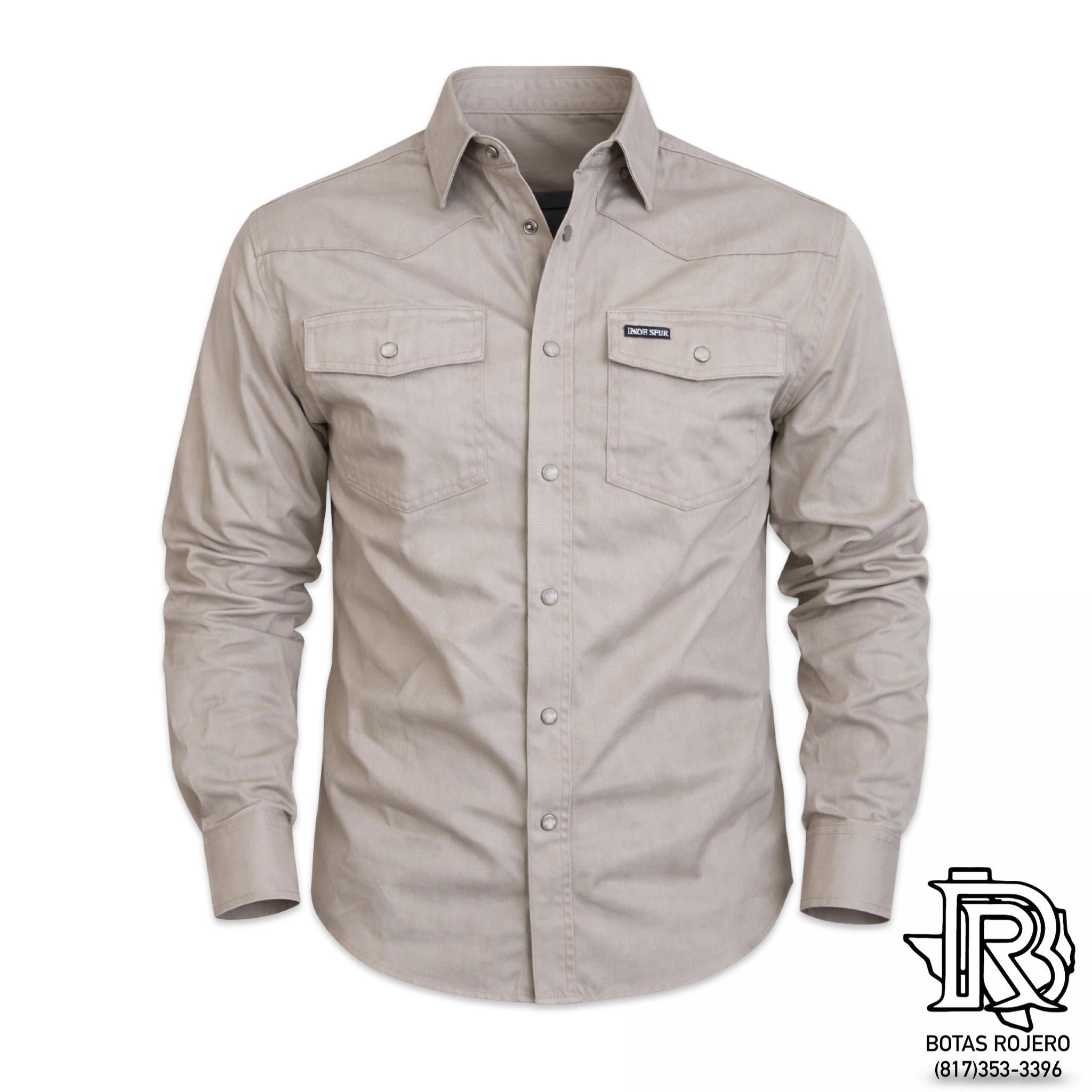 IRON SPUR | MEN WESTERN SHIRT KHAKI LONG SLEEVE PEARL SNAP