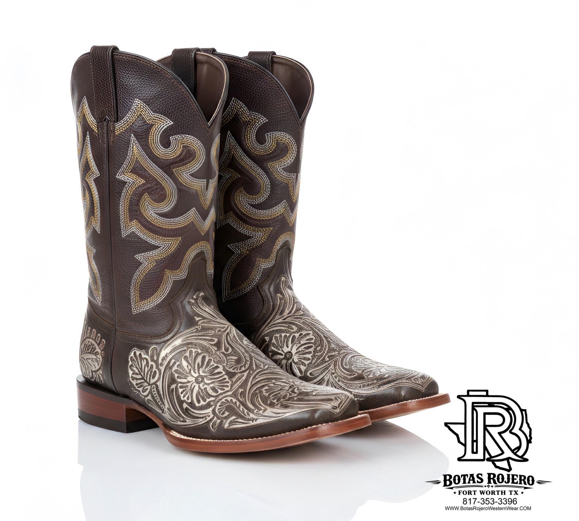 MENS ORTIX TOOLED LEATHER SQUARE TOE BOOTS