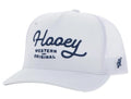 ‘’JASON’’ HOOEY OG WHITE 5 PANEL TRUCKER WITH BLUE STITCHING | 2560T-WH