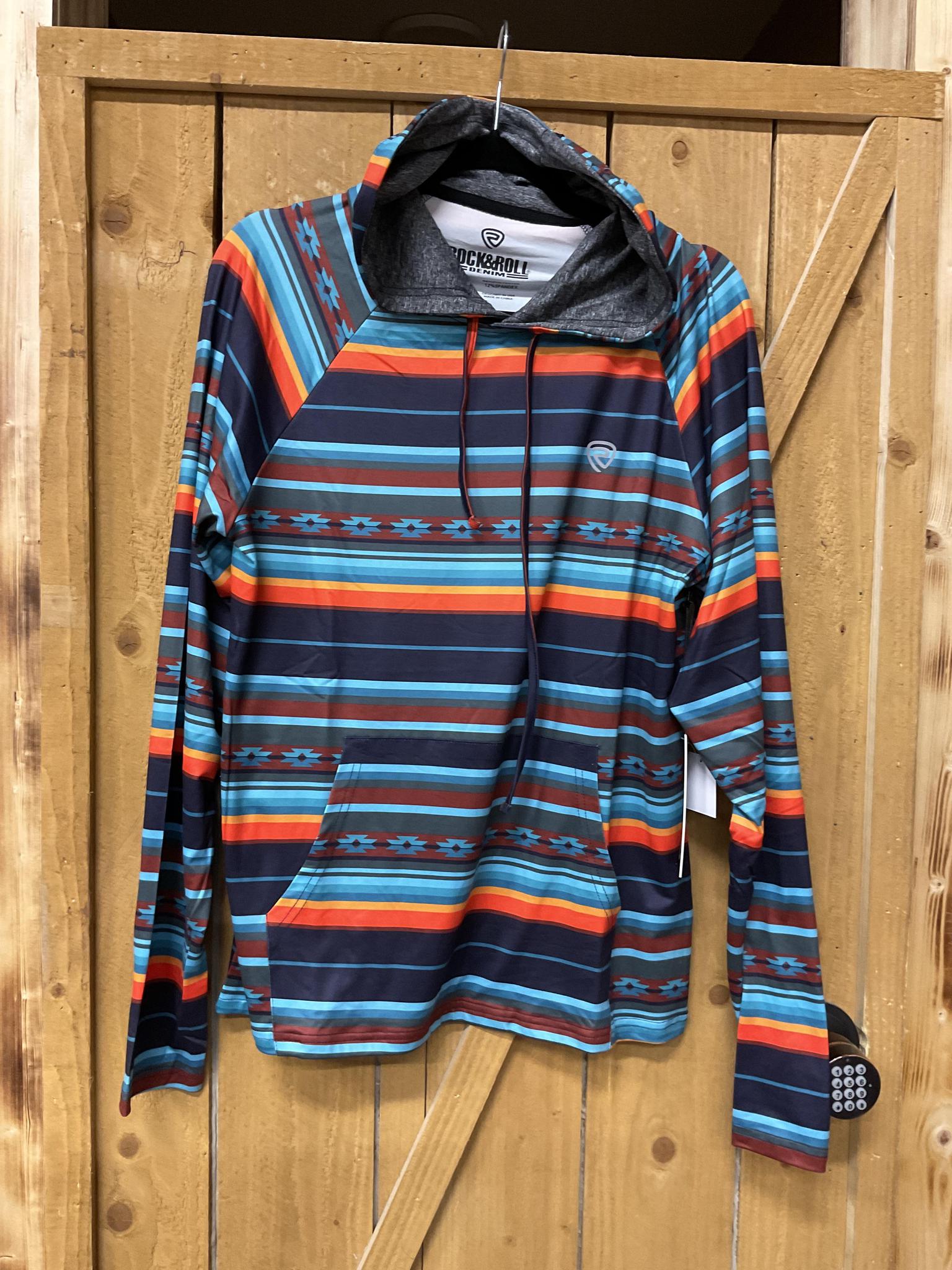MENS AZTEC PRINT HOODIE BRIGHT TURQUOISE ROCK & ROLL |RRMT94R06H