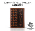ARIAT MENS TRIFOLD STYLE WALLET DIAMOND EMBOSSED BROWN A3568502