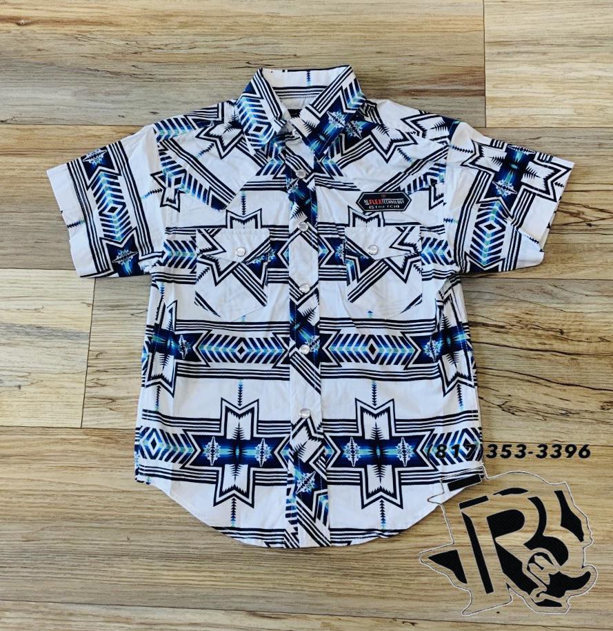 Boys Aztec woven snap blue shirt | RRBS1SR0QY