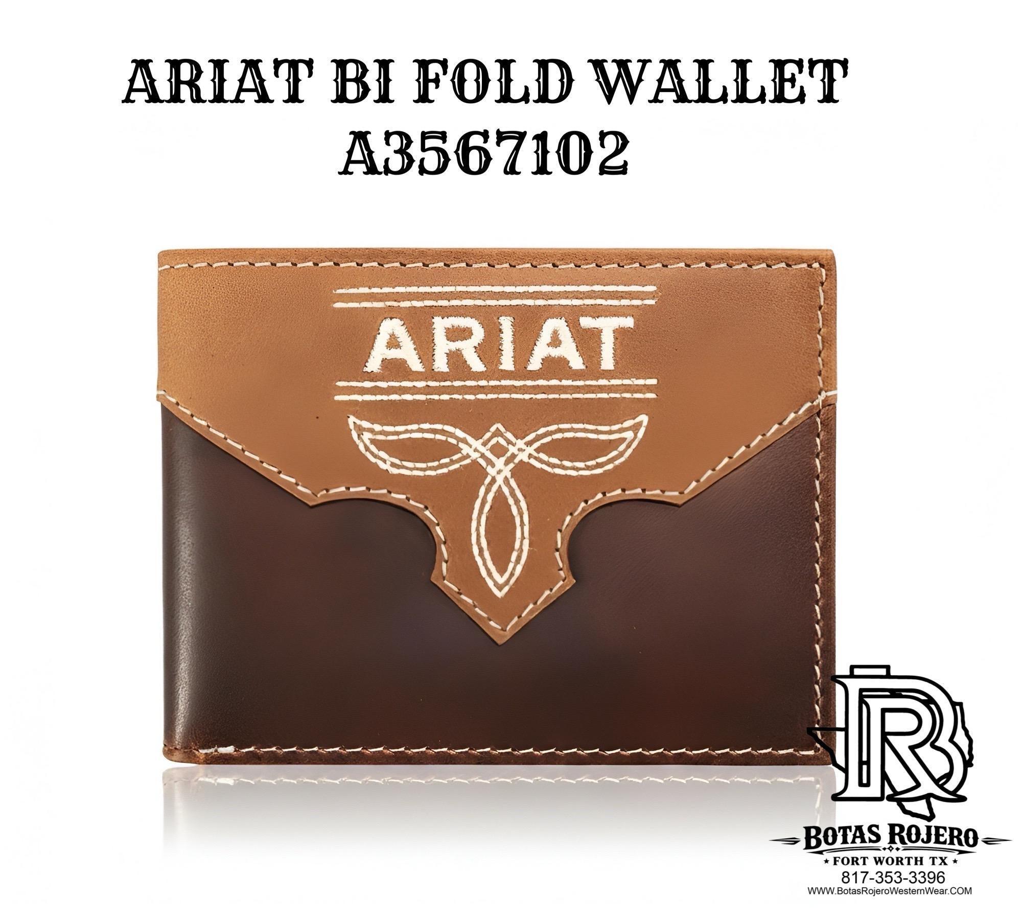 ARIAT BIFOLD PASS CASE WALLET BOOT STITCH OVERLAY BROWN A3567102
