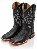 " SAUL " MEN SOFT OSTRICH BLACK SQUARE TOE WESTERN BOOTS