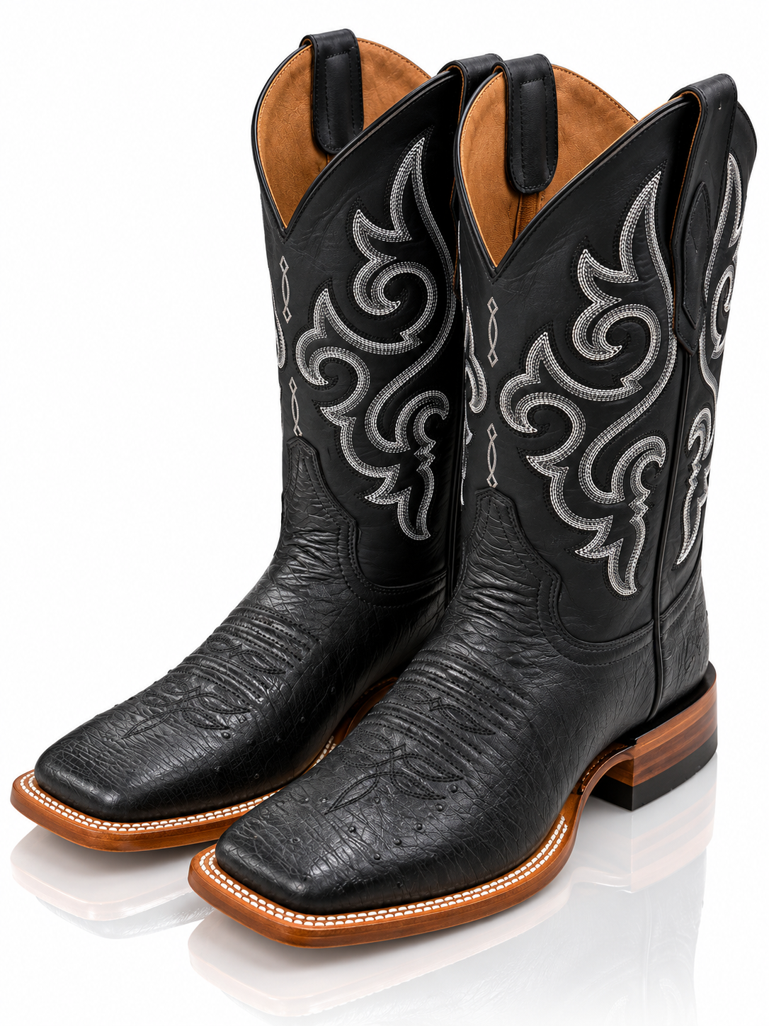 " SAUL " MEN SOFT OSTRICH BLACK SQUARE TOE WESTERN BOOTS