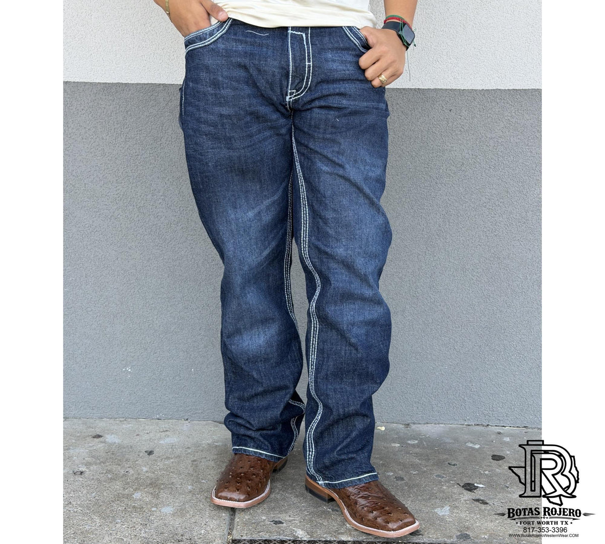 05 | Iron Spur Men’s Relaxed Boot Cut Western Jeans – Dark Blue 100% Cotton Denim