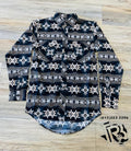 Men’s long sleeve 2pkt Aztec snap teal shirt | PMN2S02325