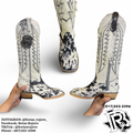 PRE ORDER COMES IN JULY 29 “ ALEXA “ | WOMEN WESTERN BOOTS TALL COWHIDE BLACK AND WHTE