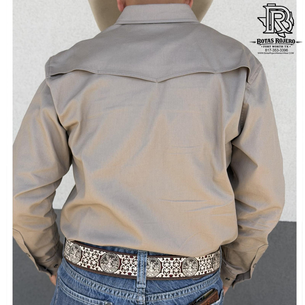 IRON SPUR | MEN WESTERN SHIRT KHAKI LONG SLEEVE PEARL SNAP