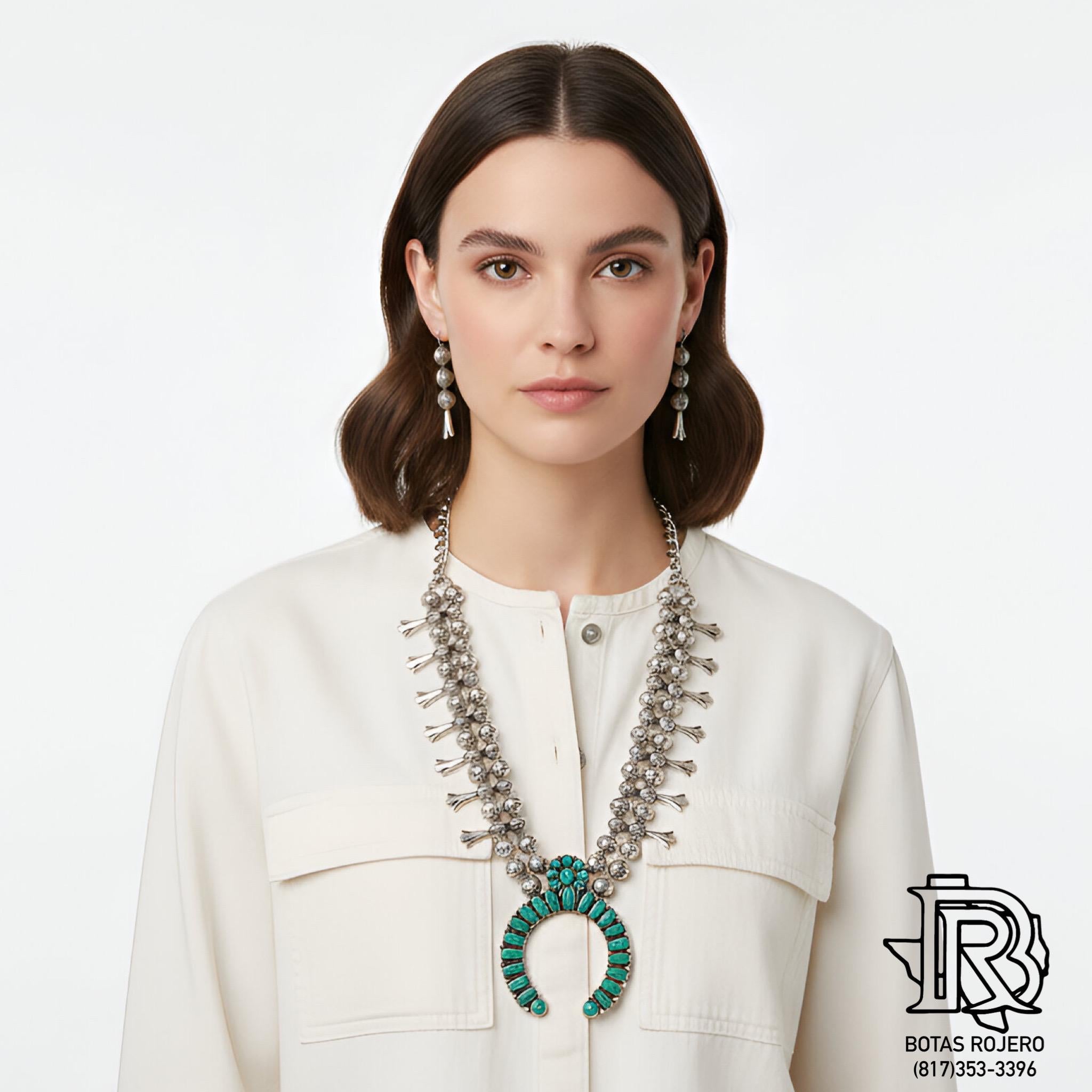 SILVER & TURQUOISE WESTERN WOMEN NECKLACE WITH EARRINGS