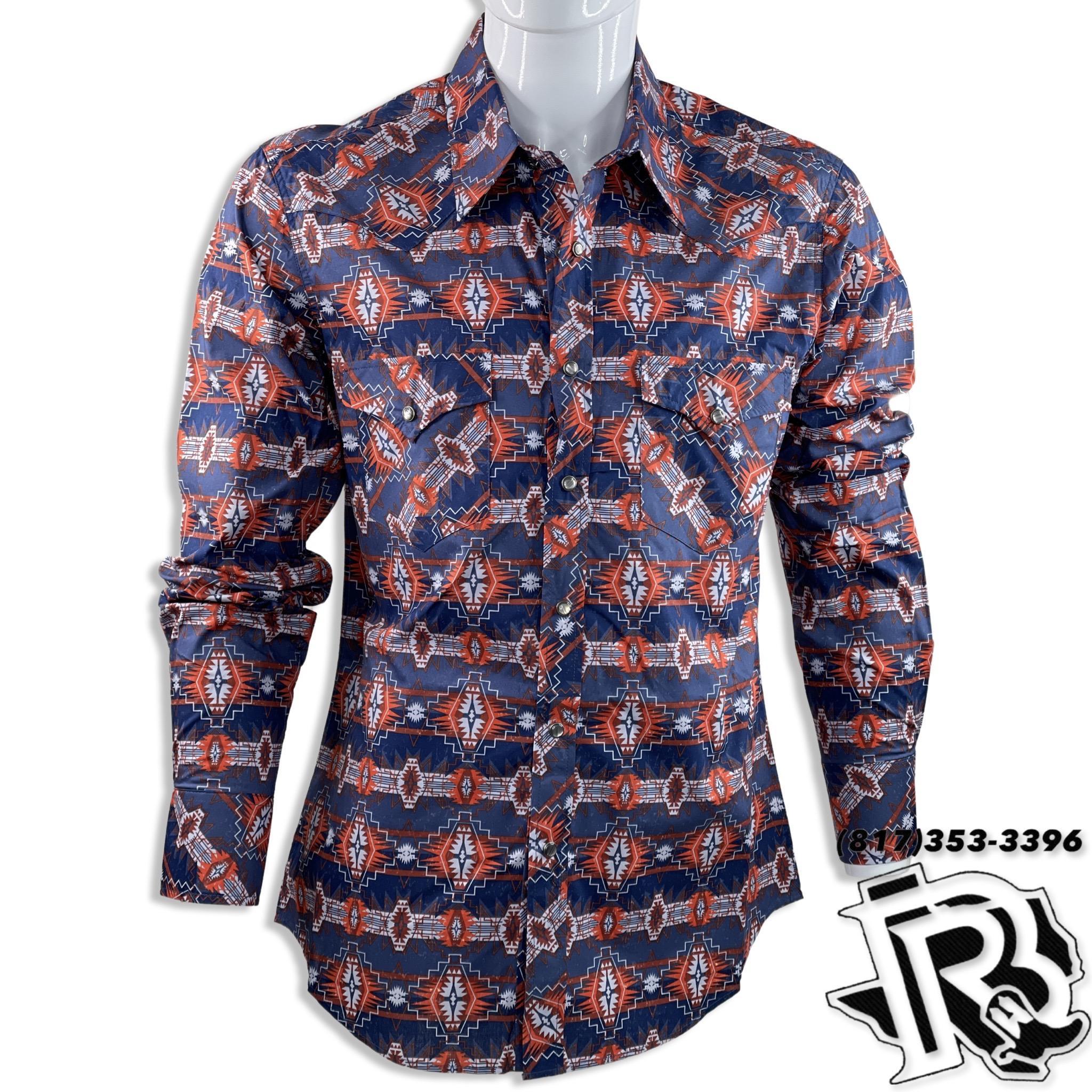 NAVY VINTAGE AZTEC SHIRT | MEN LONG SLEEVE WESTERN SHIRT