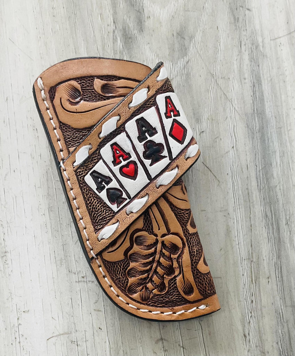 3D KNIFE SHEAT HAND TOOLED FLORAL ACE CARD DESIG |D8403648