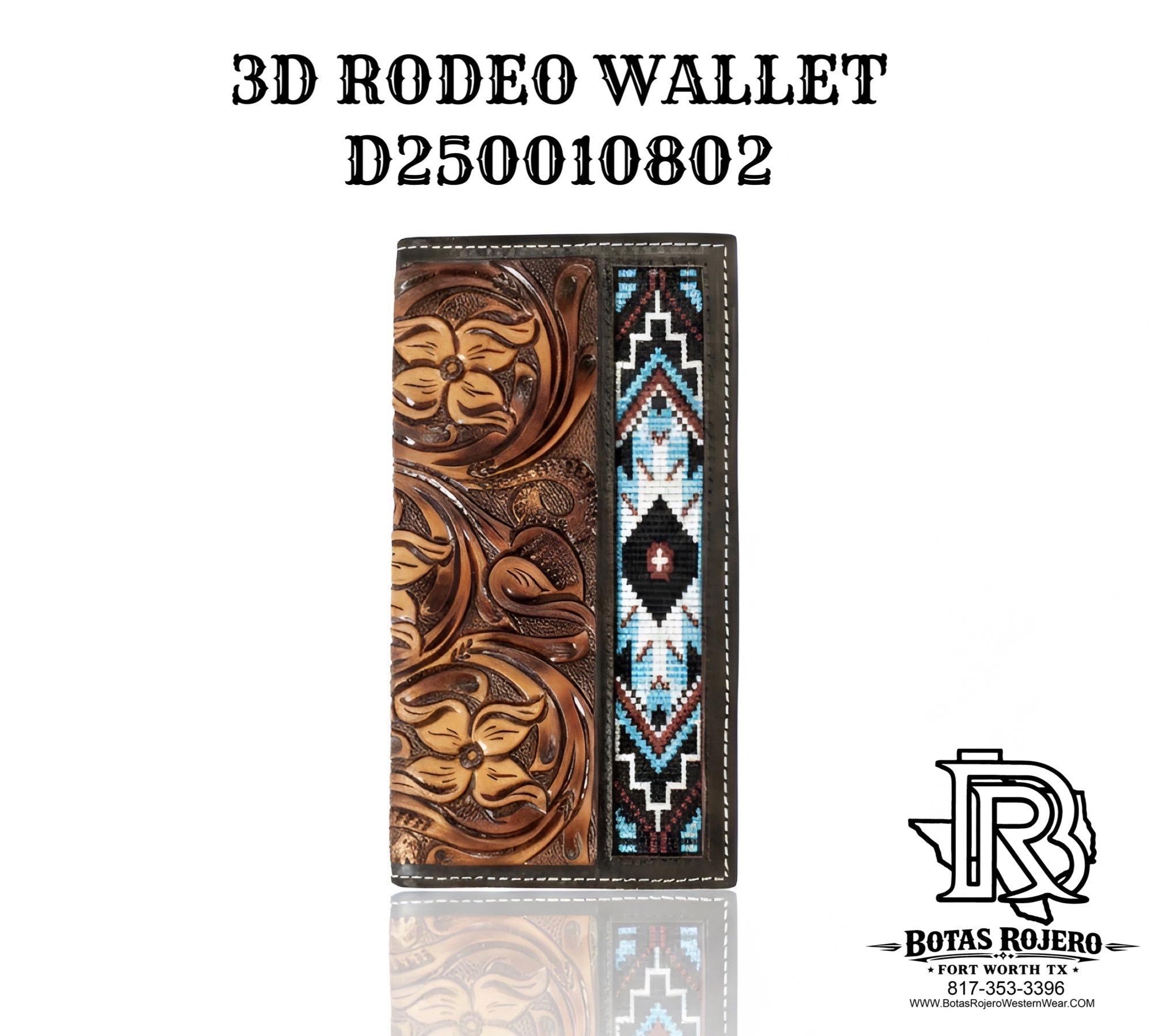 3D MENS RODEO WALLET HAND TOOLED FLORAL EMBROIDERED INLAY BROWN D250010802