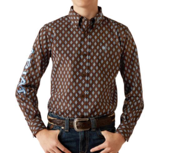 BOYS ARIATE TEAM OAK BROWN/LIGHT BLU LONG SLEEVE SHIRT | 10054069