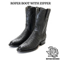 Robert Men’s Black Caiman Belly Roper Boots with Side Zipper