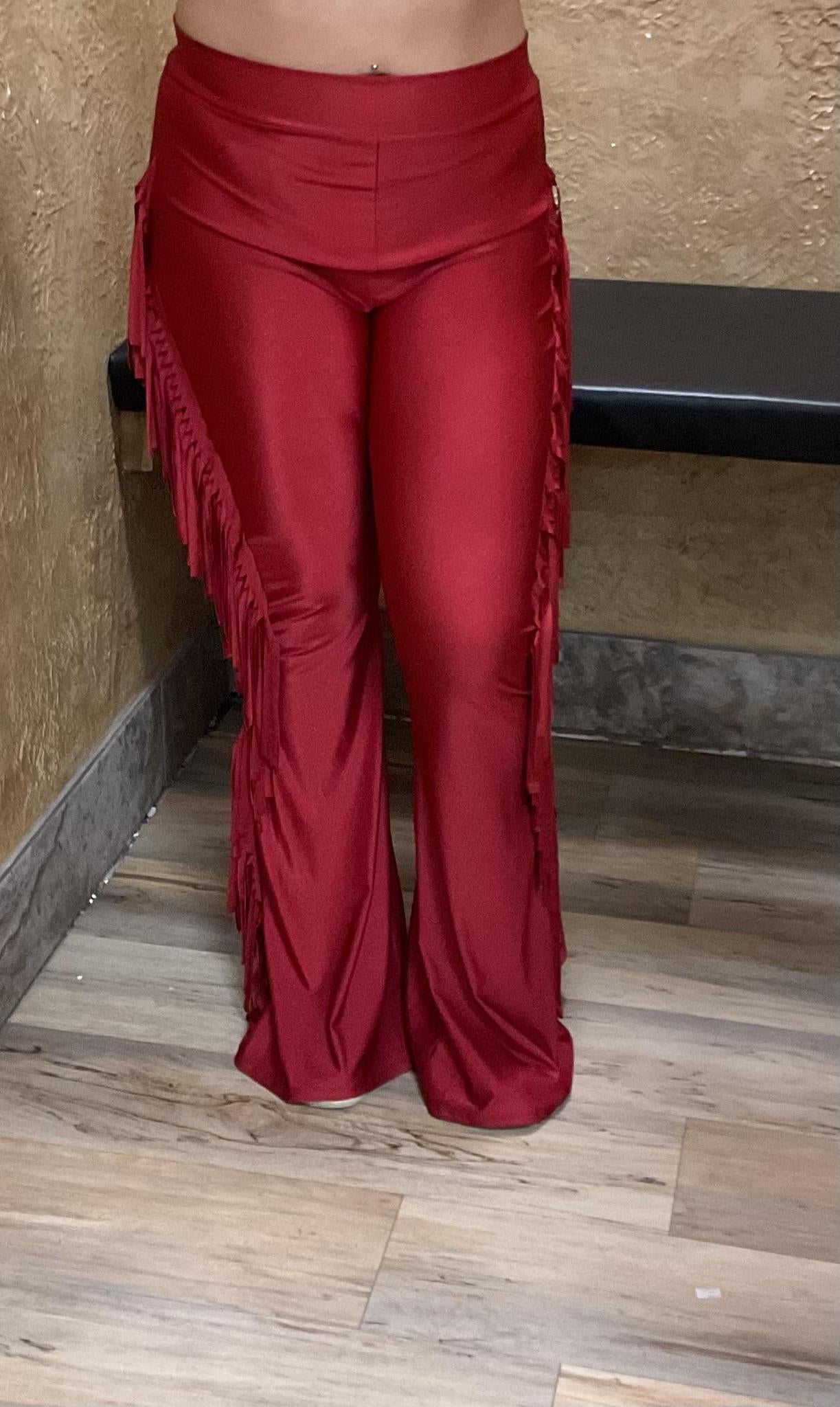 ‘’SAIRA’’ HIGH WAIST RED FRINGE PANTS