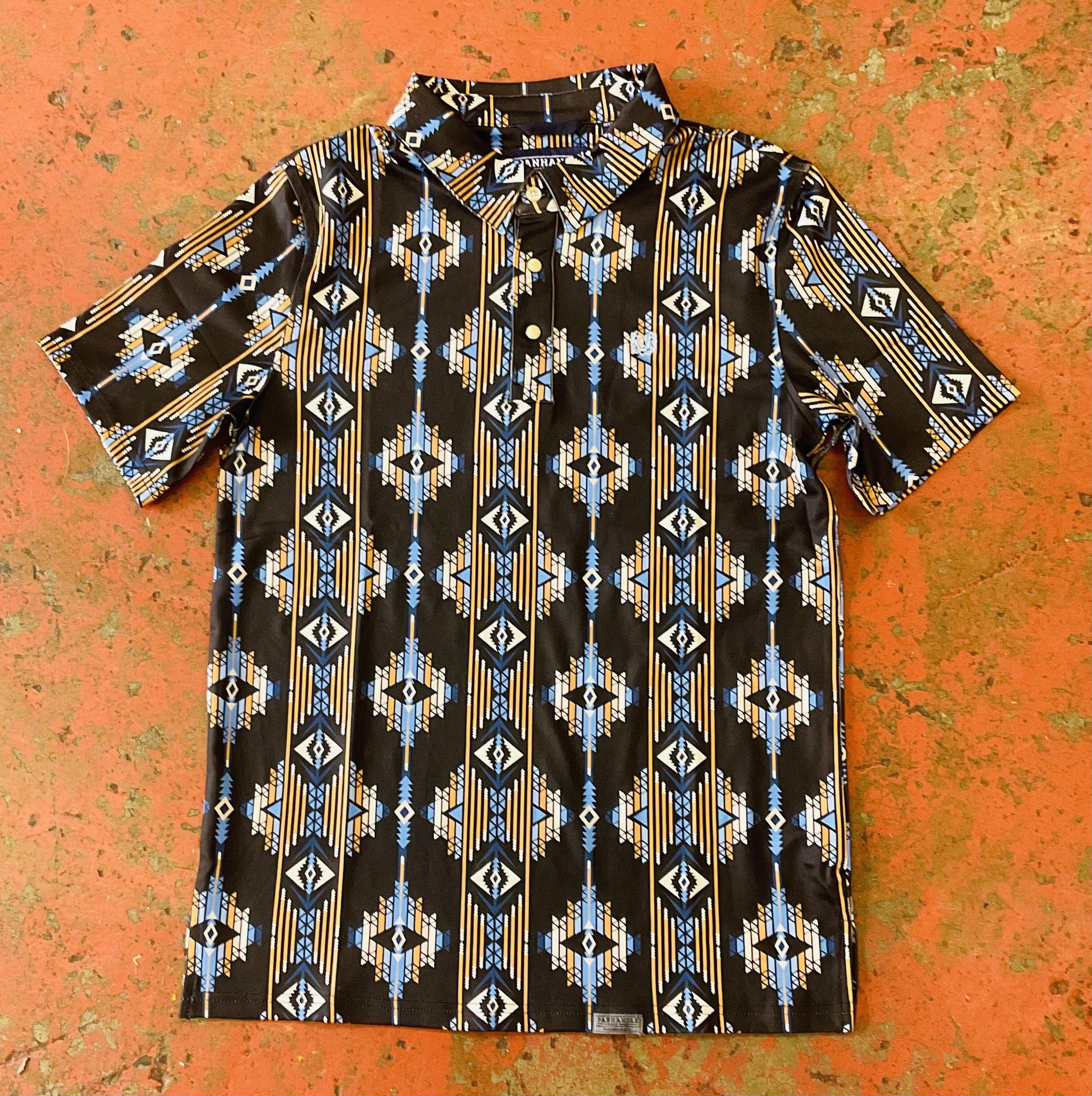 Mens short sleeve Aztec snap knit polo navy |PPMT51R0WE
