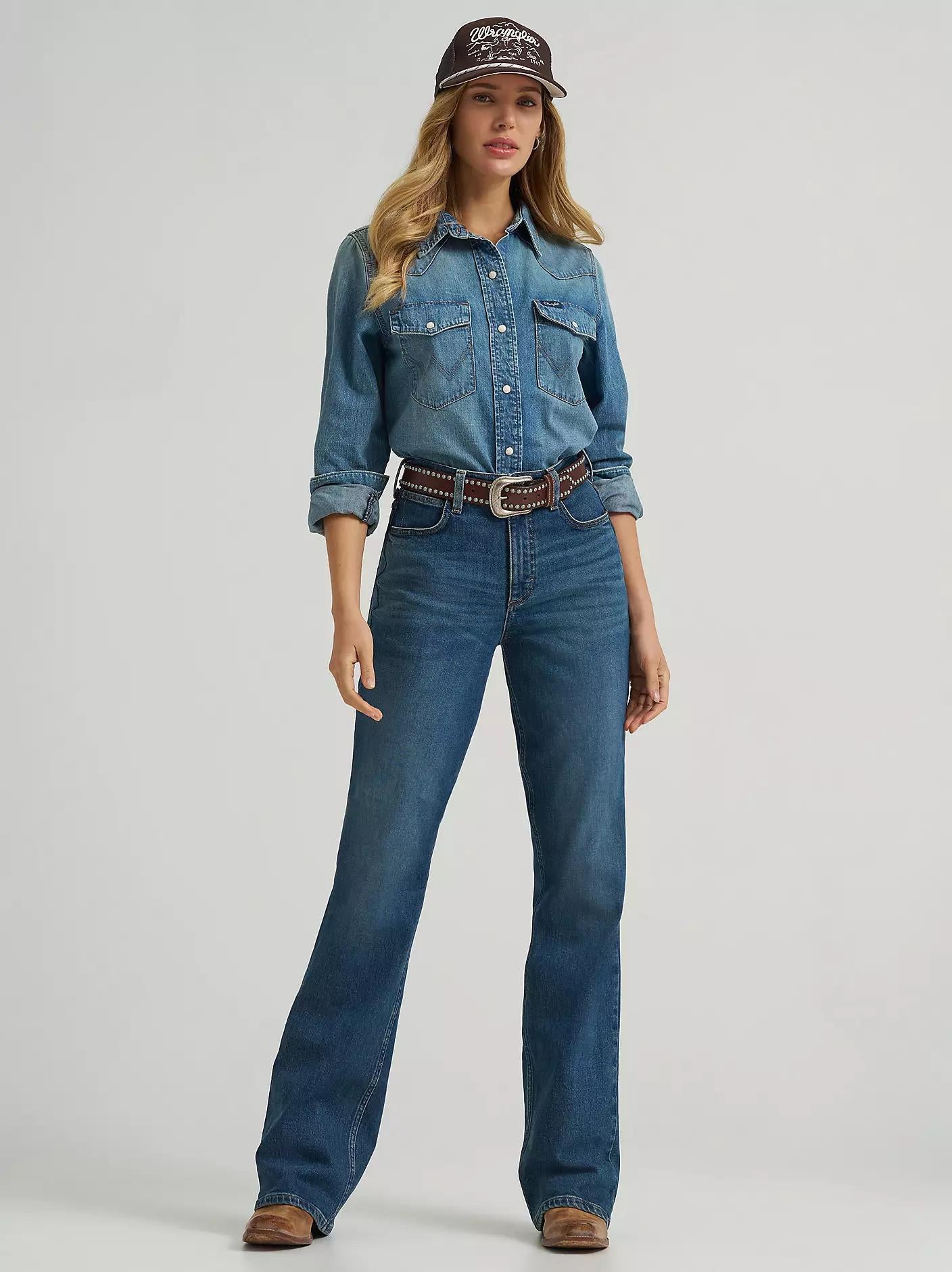 WOMEN'S WRANGLER ICONIC WESTERN SNAP DENIM SHIRT|112373723