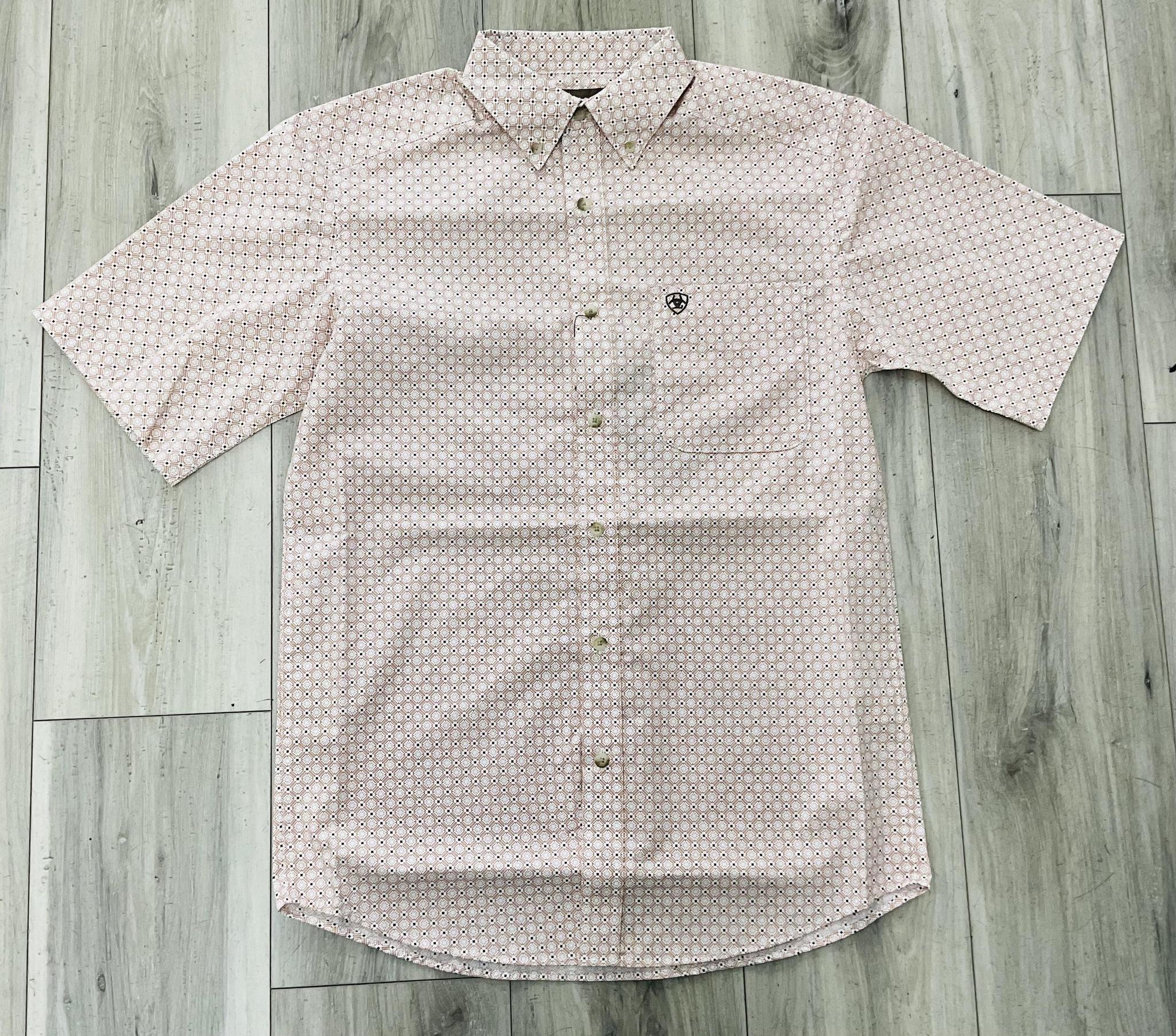 ARIAT MEN’S NELS ALMOND OIL GEO PRINT SHORT SLEEVE SHIRT | 10073520