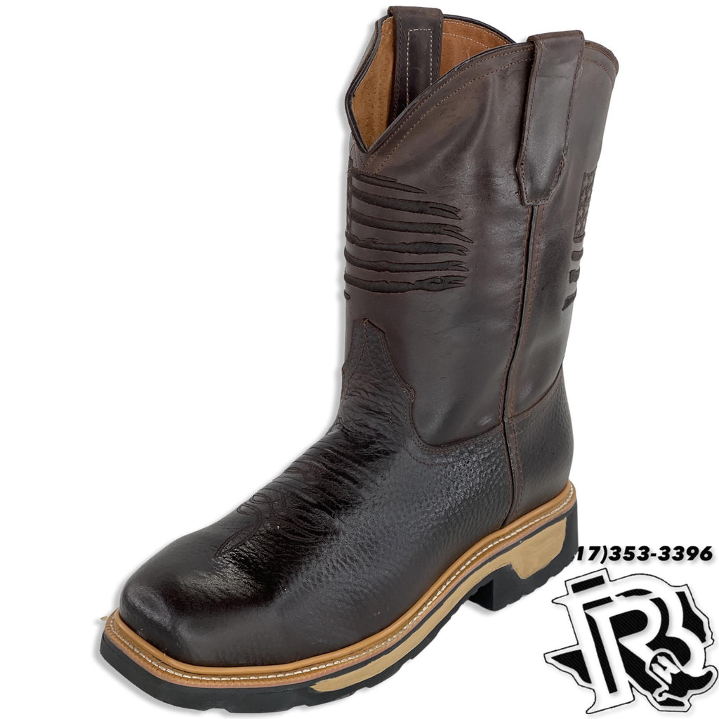 STEEL TOE | MEN SQUARE TOE WORK BOOT USA FLAG STYLE #1006980