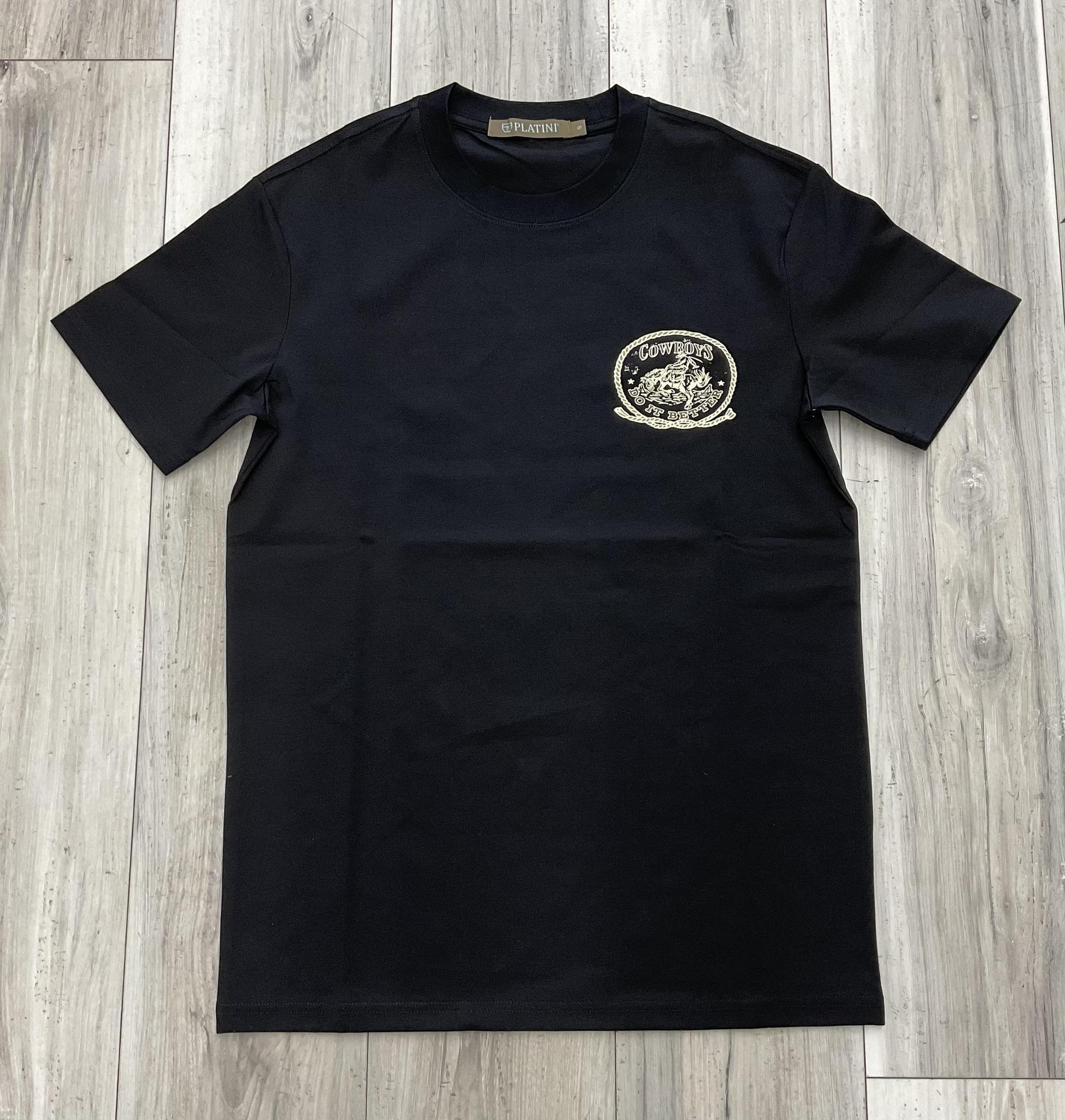 ‘’LEO’’ PLATINI MEN’S WESTERN MODERN FIT BLACK T-SHIRT |STT11400