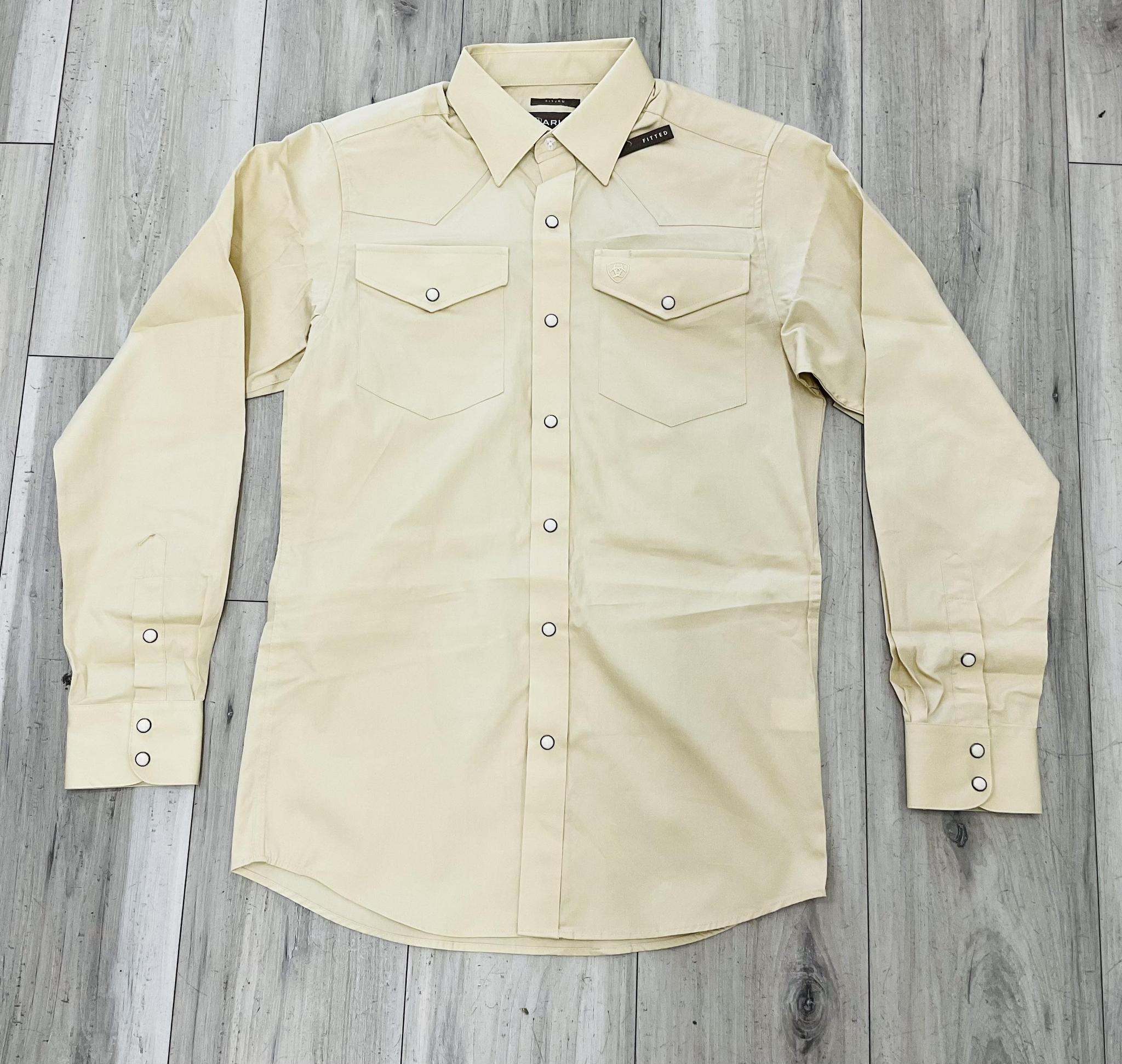 ARIAT MEN'S SOLID TWILL FITTED OFF WHITE LONG SLEEVE SHIRT | 10079262