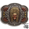 NOCONA MENS RECTANGLE ROPE EDGE FEATHER SKULL CHIEF