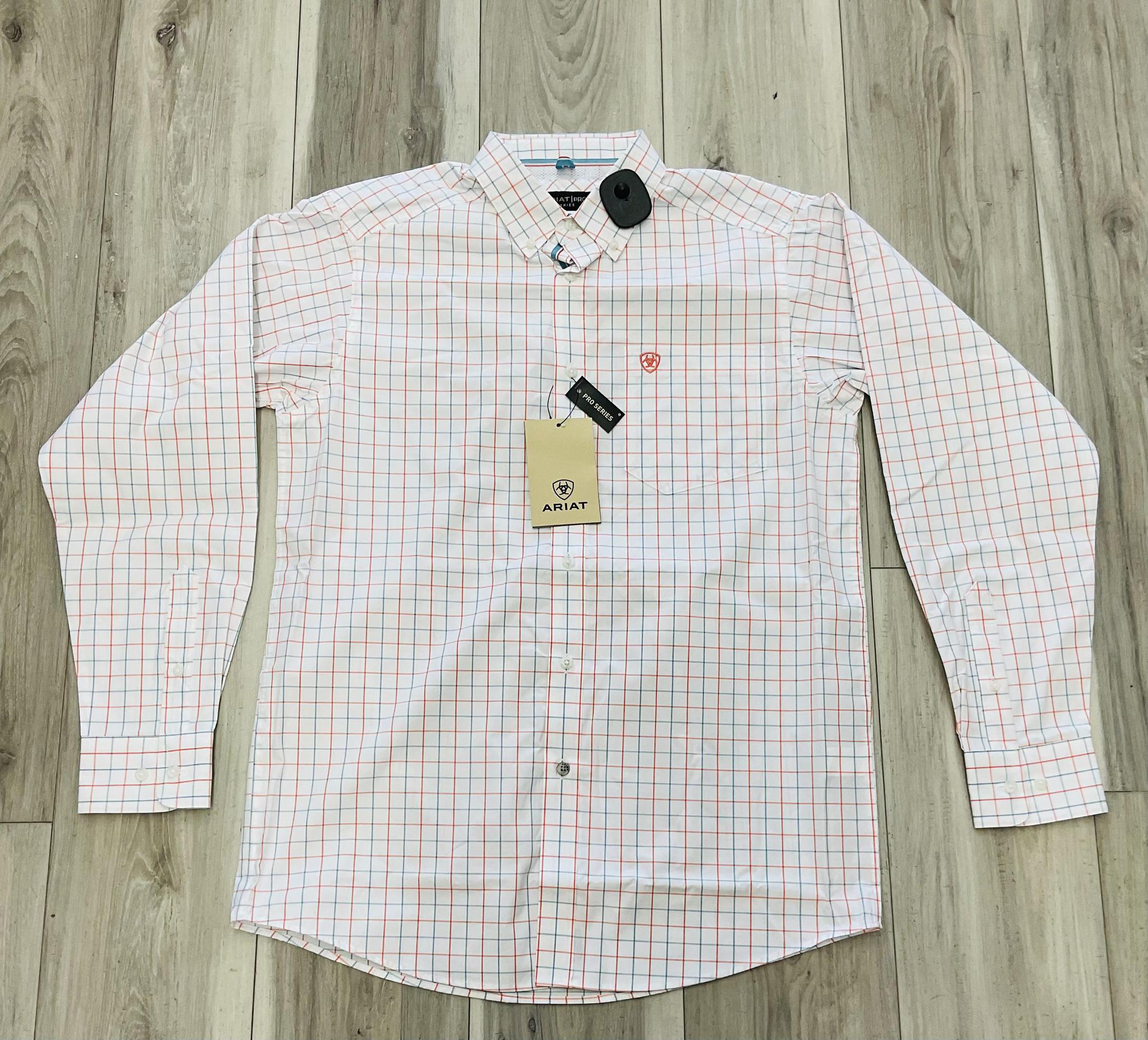 ARIAT PRO MEN’S LONG SLEEVE SHIRT WHITE PLAID | 10071586