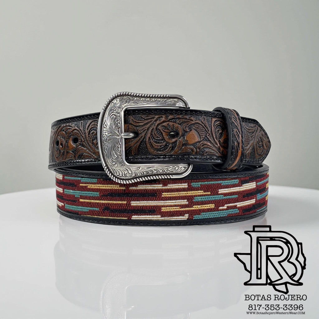 “ THE PUNCHY “ | 3D MENS BELT 1 1/2 TOOLED TABS WOVEN INLAY BLACK D100012301