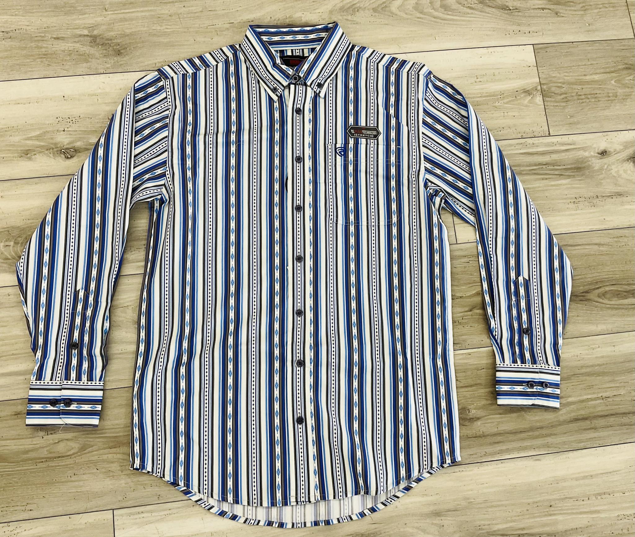 ROCK & ROLL MEN’S BLUE STRIPE PRINTED LONG SLEEVE SHIRT |BMB2S09433