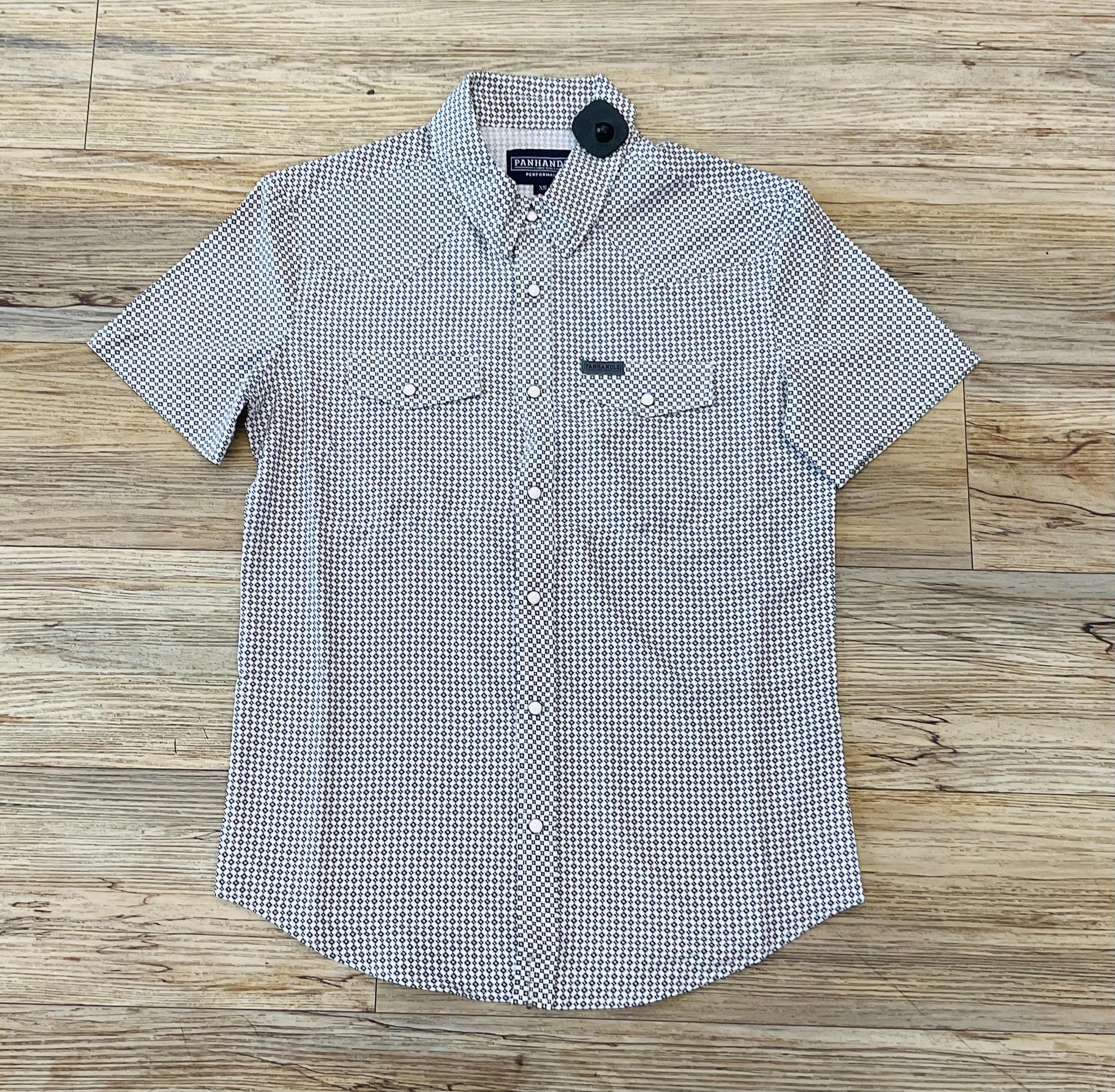 Mens Rock & roll short sleeve geo woven white shirt |TMN3S04298
