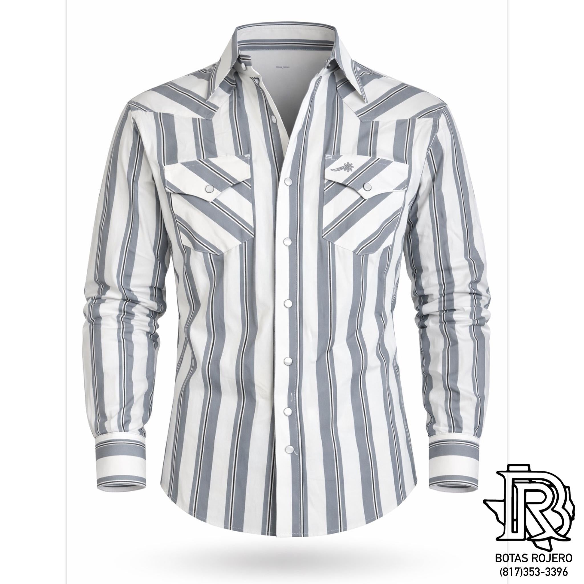 G08 | Iron Spur Men’s Western Snap Shirt – Classic Stripe Grey