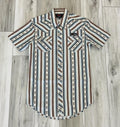ROCK & ROLL MEN’S SERAPE STRIPE PRINTED DARK BROWN SHORT SLEEVE SHIRT | BMN3S08306