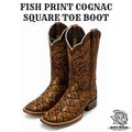 “ Legacy “ FISH PRINT COGNAC MEN’S SQUARE TOE WESTERN BOOTS