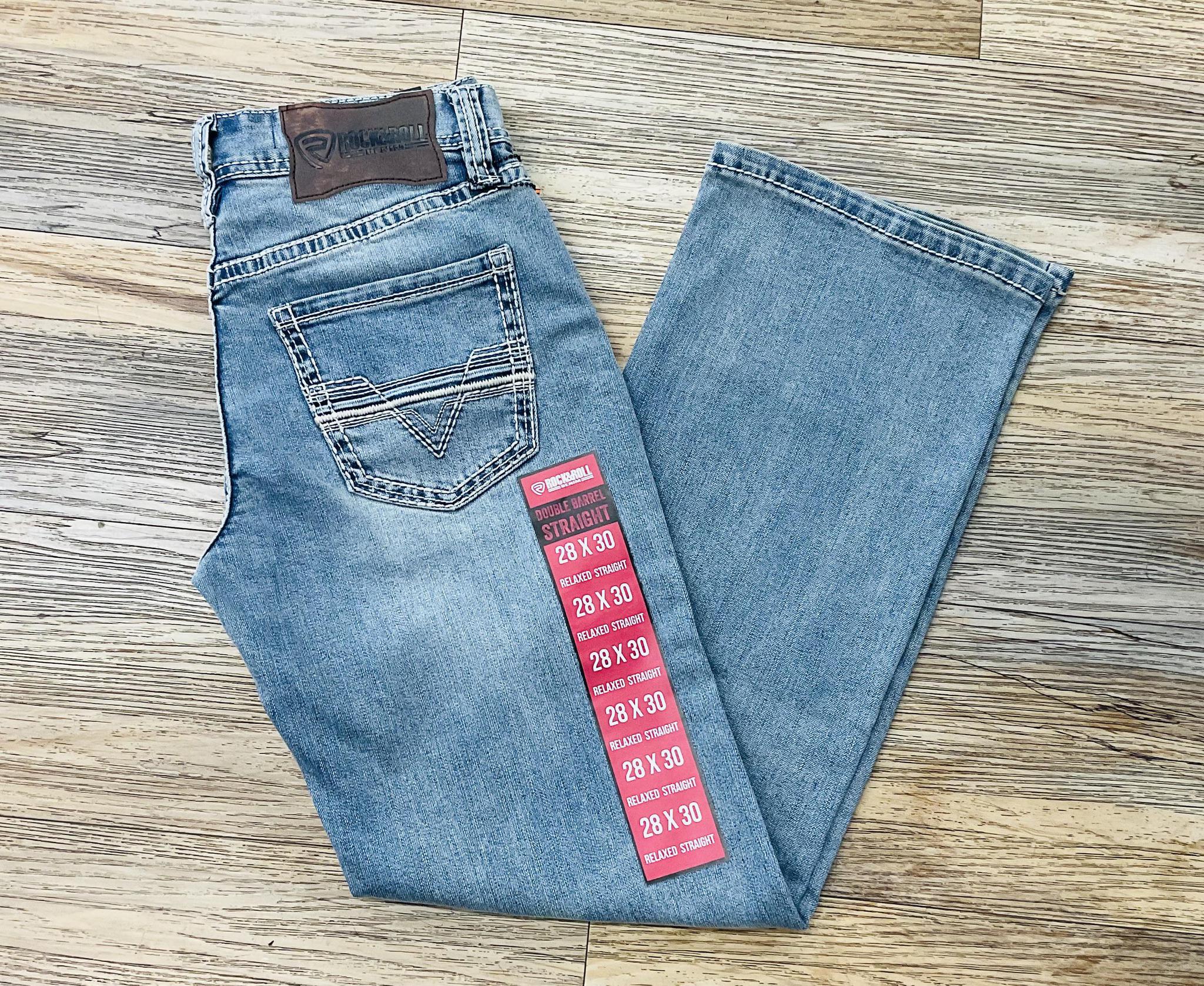Mens Rock & Roll Two Tone Rope EMB Straight Light Wash jeans | BM0SD04248 RED LABEL
