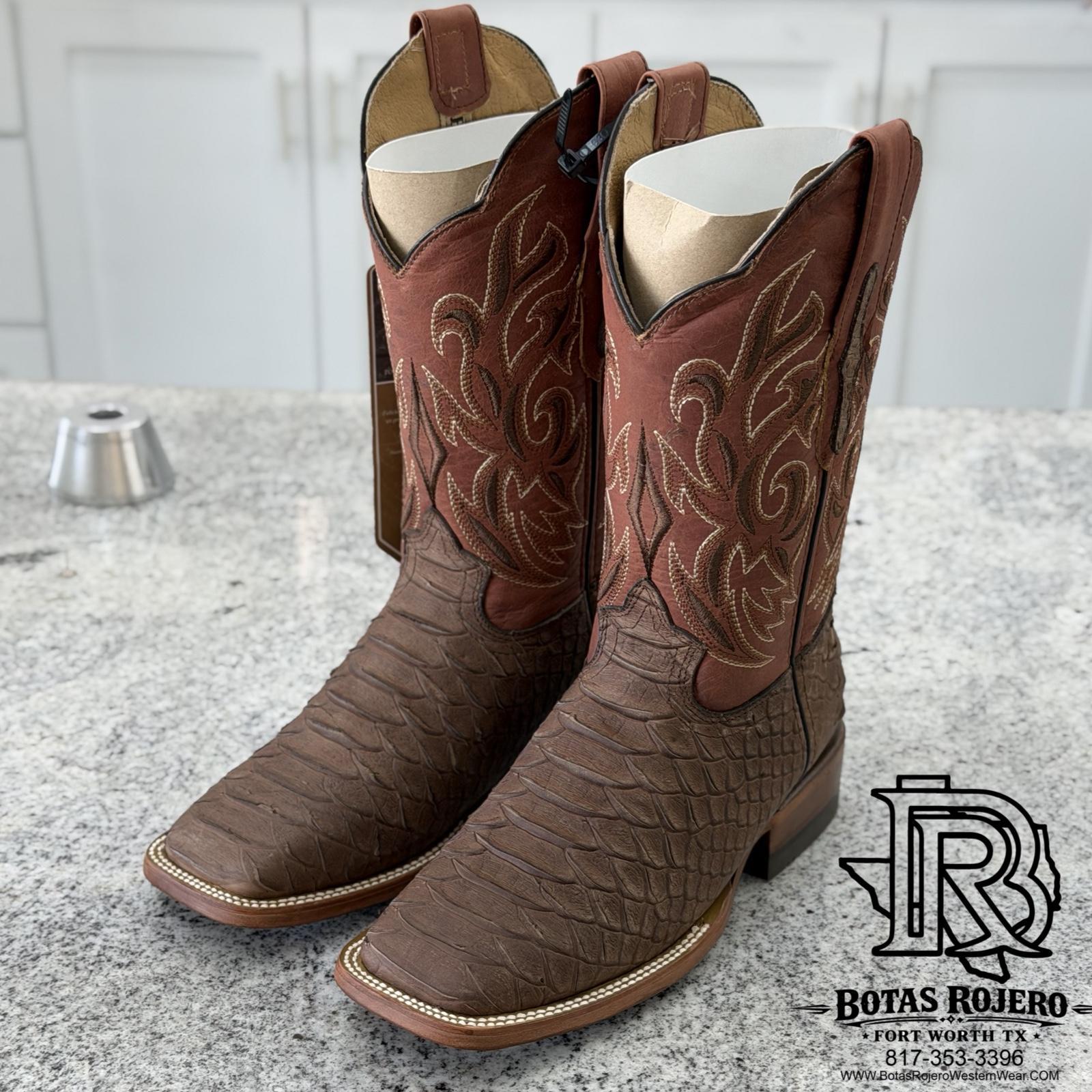 “ WESTON “ PYTHON JUMBO MATTE BROWN SQUARE TOE WESTERN BOOTS REYWELT