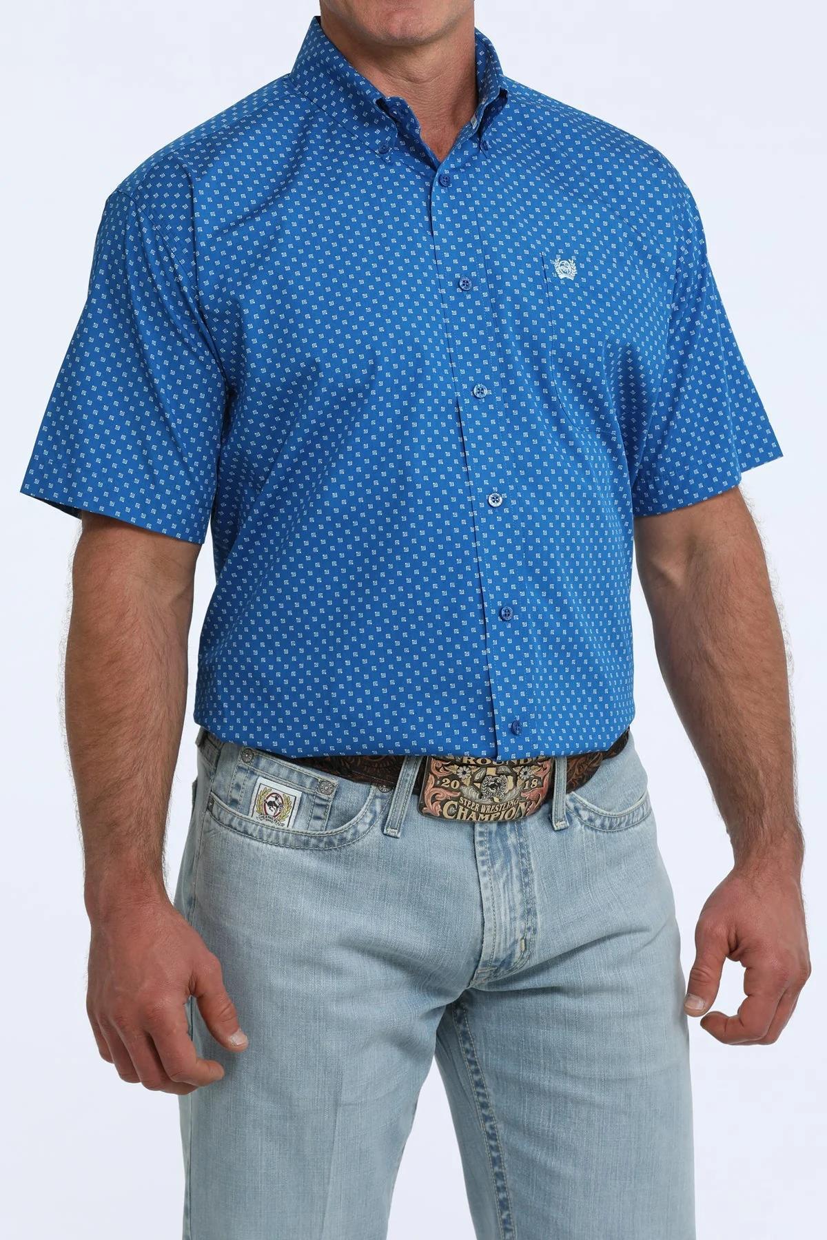 CINCH MEN'S GEOMETRIC PRINT SHORT SLEEVE SHIRT ROYAL |MTW1111532
